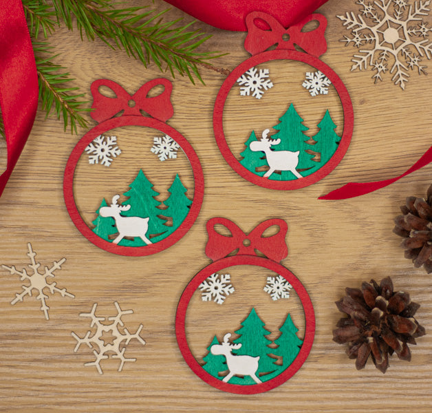 Joulukoriste, pyöreä "Lumi", 3 kpl setti punainen